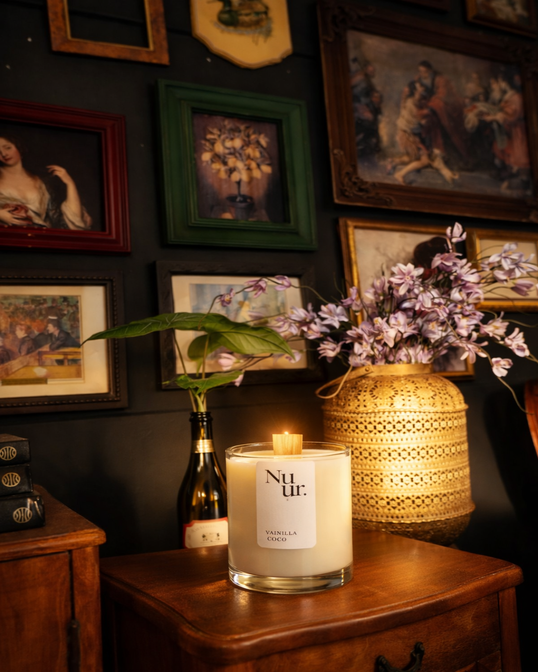 Vela Aromática Vainilla Coco Nuur - Pabilo En Madera